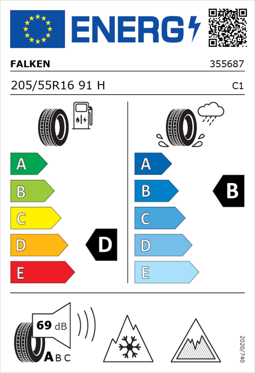 Tyre Label for Falken Eurowinter HS02 205/55R16 91H