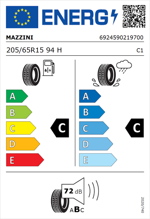 Tyre Label for Mazzini Falconer F1 205/65R15 94H