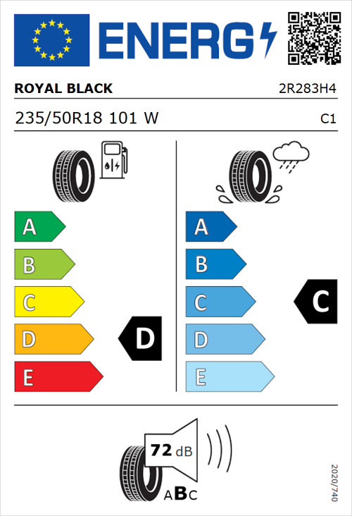 Tyre Label for Royal Black Performance 235/50R18 101W